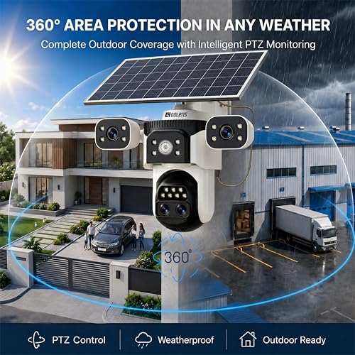 Image of Golens WC22K (NEW Launch) Solar 4G LTE Security Camera Outdoor, 4-Lens PTZ, 10X Zoom, 360 Auto Tracking, PIR Motion Detection, 8000mAh Battery, Color Night Vision, Two-Way Audio, Waterproof
