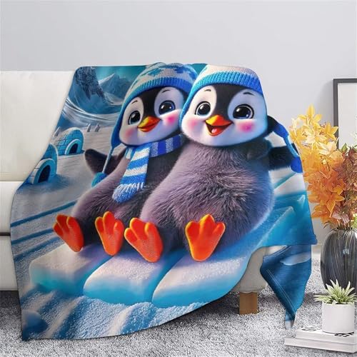 Couverture pingouin en peluche microfibre douce pour canapé et lit 180x200cm