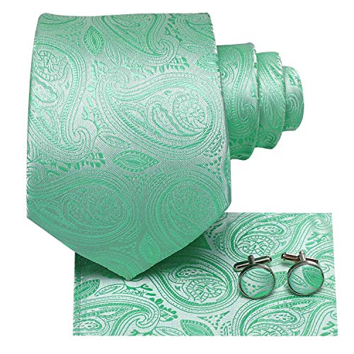 Image of Dubulle Mens Paisley Striped Tie Woven Necktie for Men and Handkerchief Cufflinks Set Wedding Formal Business