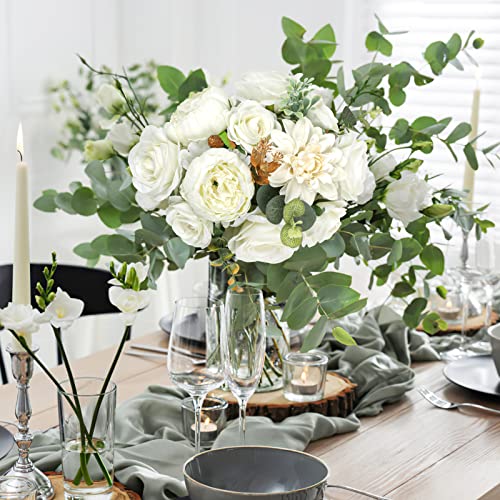 Amyhomie Ivory Artificial Flowers Combo Silk Mix Peony Rose Hydrangea Fake Flowers W/Stem For Diy Wedding Bouquets Centerpieces Arrangements Table Fall Decor Party Bridal Baby Shower Home Decorations #TOP3