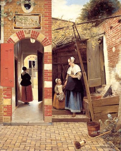 Toile la cour à Delft de Pieter De Hooch haute fidélité pour décoration mural format 60x90 cm