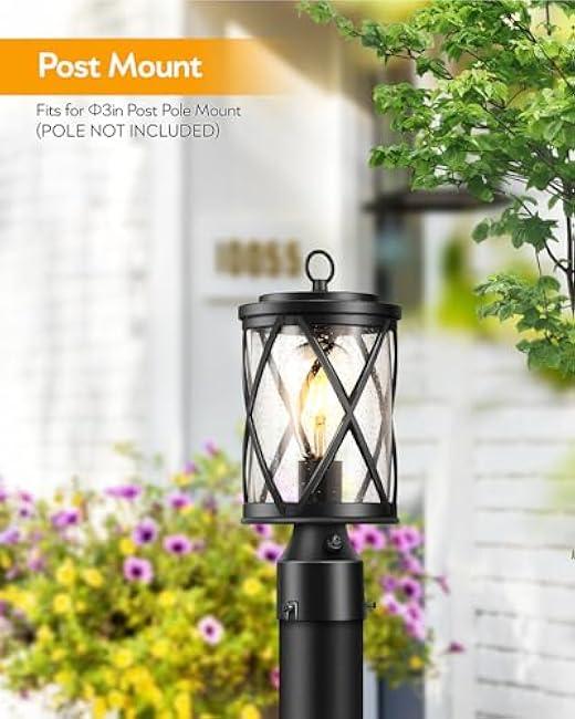 VIANIS Black Post Lights Outdoor, 2 Pack Post Light Dusk to Dawn, Waterproof Outside Lamp Pole Light Fixture, Anti-Rust Outdoor Column Lights for House, Doorway, Garden, Aluminum(Hardwired,Non-Solar)