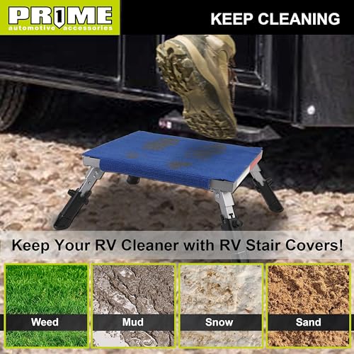 Prime 1 Safety RV Steps, 19" x 14.5" Extra Large RV Step Stool with Glow, with 100% Polyester Step Rug, Non-Slip Folding Aluminum RV Step Stool and Ladder for rv Camper, RV Stair Cover, Up to 1500lbs by Prime 1 - Used condition - Image 4