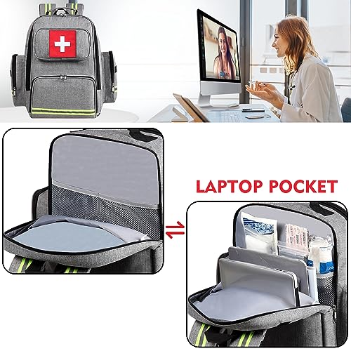 Image of Gatycallaty First Aid Backpack Medical Emt First Responder Bag Empty Ems Emergency Home Health Hiking Trauma Travel Camping (gray, Large)