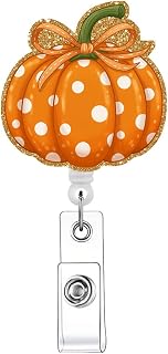 Halloween Badge Reel Retractable Cute Fall Pumpkin Polka Dots Acrylic Alligator Clip Halloween Badge Clip ID Card Badge Holder for Nurse Work Teacher RN Office Staff Student