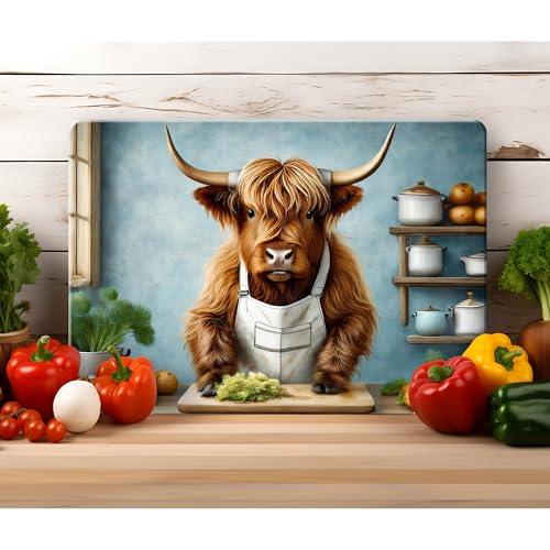 Highland Cow Printed Cutting Board | Worktop Saver | Chopping Board Available in Two Sizes (390x290mm and 285x200mm) (390x290mm - Textured)