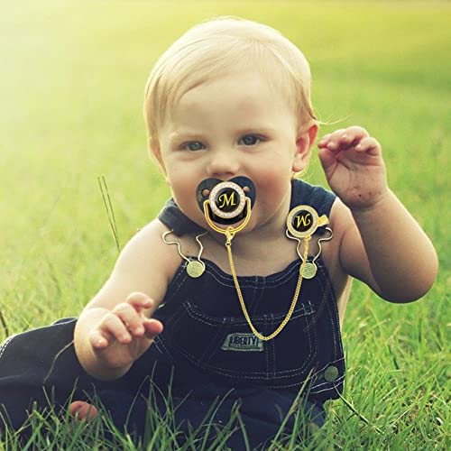 Image of Bling Personalized Black Baby Pacifier with Pacifier Clips and Anti-dust Cover A-Z 26 Letters(Black,M)