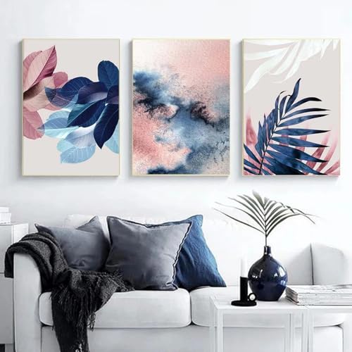Impression botanique tropicale bleu marine | Décoration murale salon 35x55