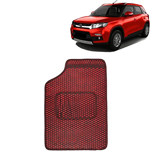 Image of Kingsway Dotted Design Car Floor Foot Mats Universal Fit for Maruti Suzuki Vitara Brezza, Model Year : 2016-2019, Water and Dustproof, Color Red, Set of 5 Pieces