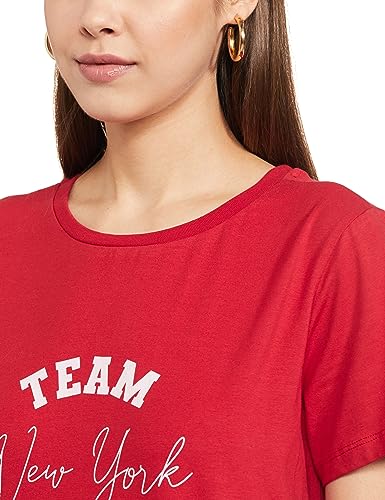 Image of Amazon Brand - Symbol Women's Graphic Cotton Stretch Half Sleeve Round Neck Regular Fit T-Shirt (Tunic Length)