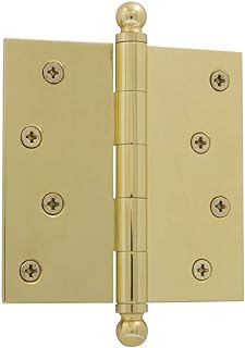 Nostalgic Warehouse 728360 4" Ball Tip Residential Square Corners Door Hinge, Polished Brass