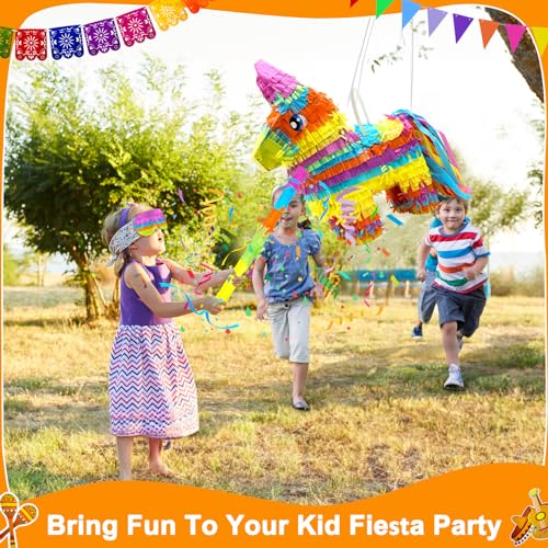 16" Cinco de Mayo Pinata, Large Rainbow Color Donkey Pinata 16 x 13 x 5.5 ln with Stick and Blindfold for Fiestas Mexican Party Decoration, Kids Birthday Party Favors, Taco Tuesday Event - Thumbnail 6