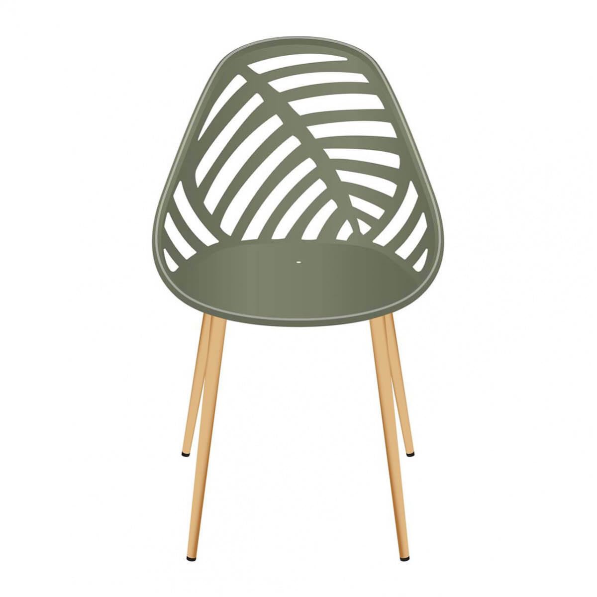 AltoBuy SAORI - Lot de 4 Chaises de Jardin Coque Plastique Ajourée Vert Olive Pieds Métal