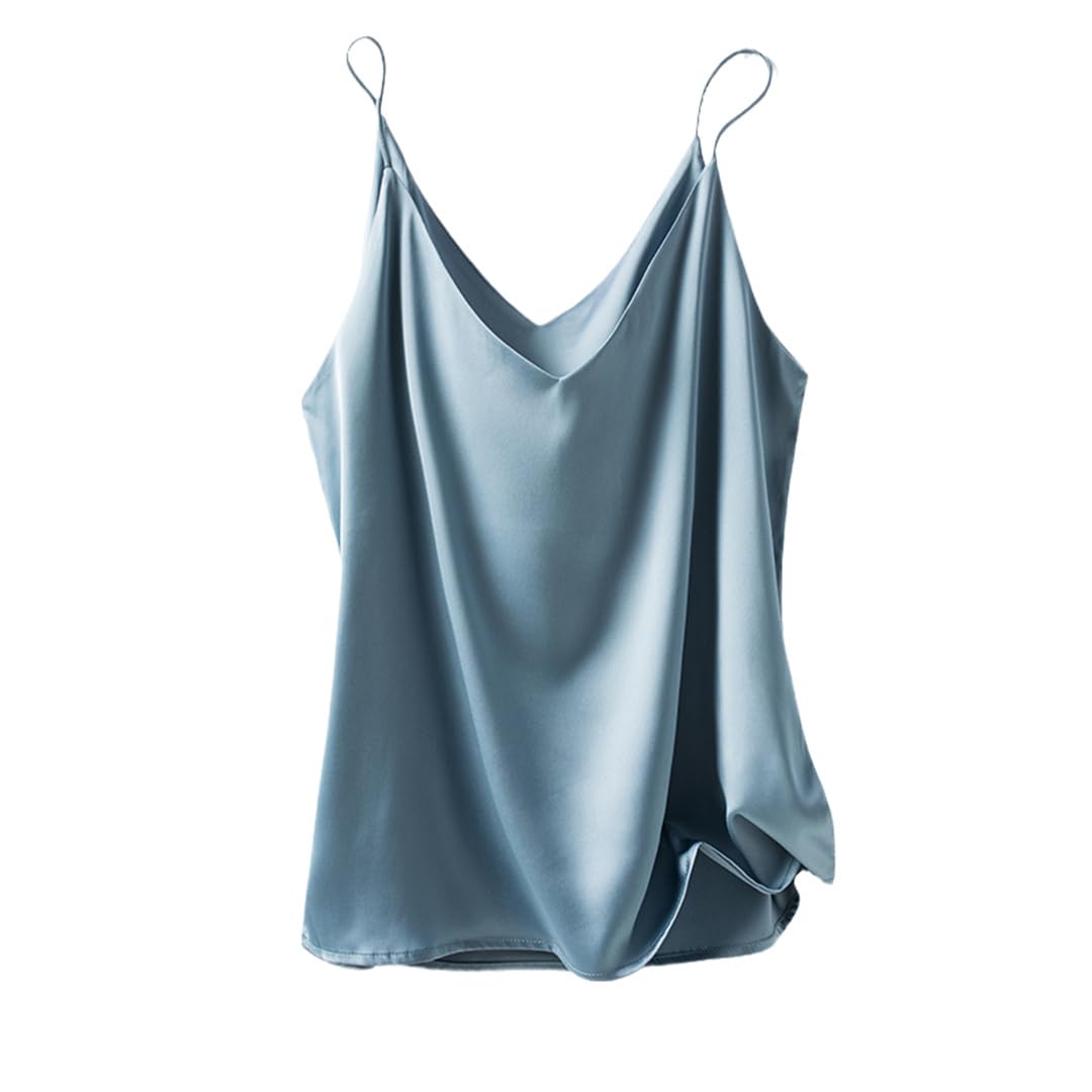Camisola con cuello en V para mujer, ropa interior de primavera y verano con fondo, parte superior de satén de seda