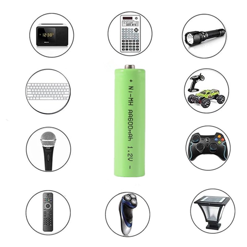 Lot de 20 piles rechargeables Ni-MH AA 600 mAh 1,2 V pour lampes de jardin, télécommandes, jouets