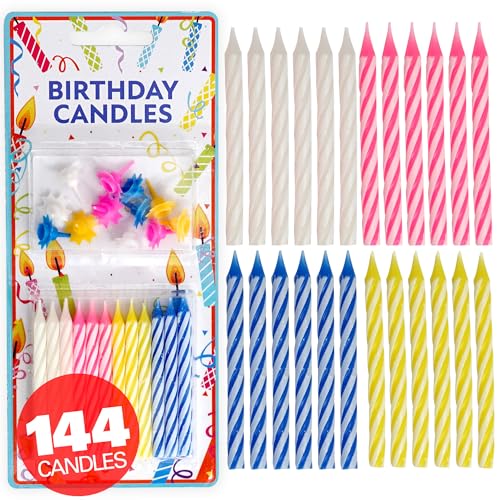 144 Spiral Birthday Candles for Cake & Cupcakes - Multi-Color Party Candles Set
