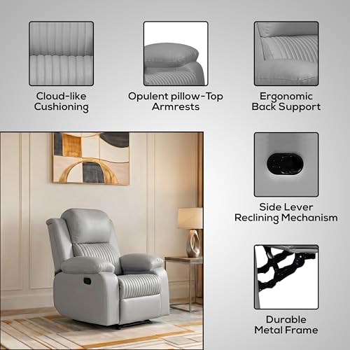Image of Seventh Heaven Miami 1 Seater Recliner | Single Sofa Chair for Living Room Comfort | Ergonomic Design (Leatherette - Grey)