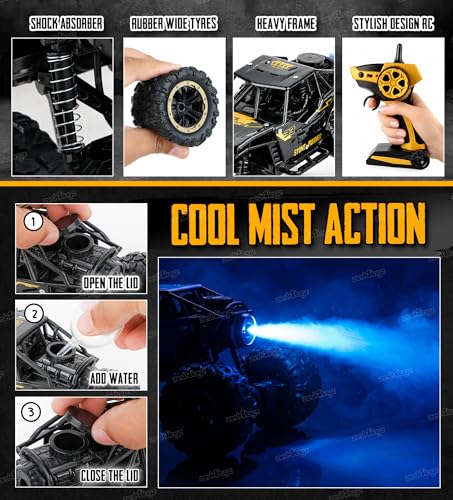 Image of Zest 4 Toyz Remote Control Car Toy for Kids | Mist Spray Effect Rock Crawler Monster Truck Drift RC Car | 100+ft Range 2.4GHz Remote | Rechargeable | Type-C USB | 2WD Off-Road Climbing Racing Car