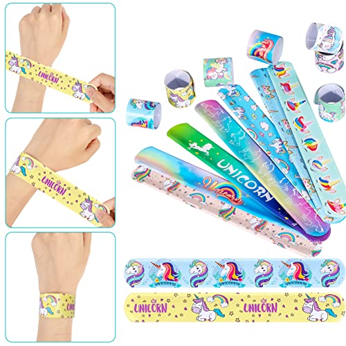 Qpout 48Pcs Unicorn Slap Bracelets Kids Girls Snap Bracelet Bands For Rainbow Wristbands Bracelets Party Unicorn Rainbow Party Fillers Decoration #TOP2