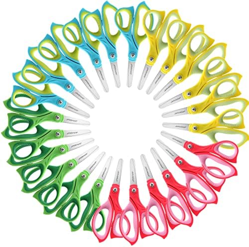 JARVISTAR 5" Kids Scissors, Student Scissors with Comfort Grip, Left & Right Handed Blunt Safety Scissors, Children Scissors with Cover for School Teachers Toddlers Craft Art Supplies, 24 Pack