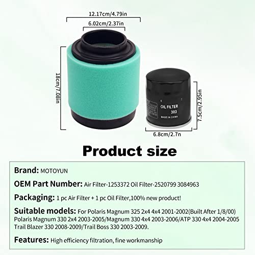 Motoyun 1253372 Air Filter & 2520799 3084963 Oil Filter Compatible With Polaris Magnum 325 2X4 Magnum 330 4X4 Atp 330 4X4 Trail Boss 325 Trail Blazer 330 #TOP1