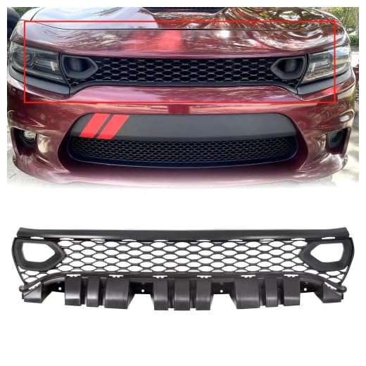 ECOTRIC Front Upper Grille Assembly Compatible With 2015-2023 Dodge Charger SRT SXT Pursuit R/T SE GT Scat Pack Daytona Replacement for 68417502AA Mesh Grill W/ 2 Side Bezels
