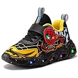 Spyokids Kids Sneakers Luminous Breathable Spider Light Up Shoes for Boys Girls Flashing Running Walking Tennis (Black-Gold, 13 Little Kid)