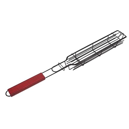 Outdoor BBQ Grilling Grate, Easy Cleaning Lockable Kabob Grilling Baskets for Camping (Red)