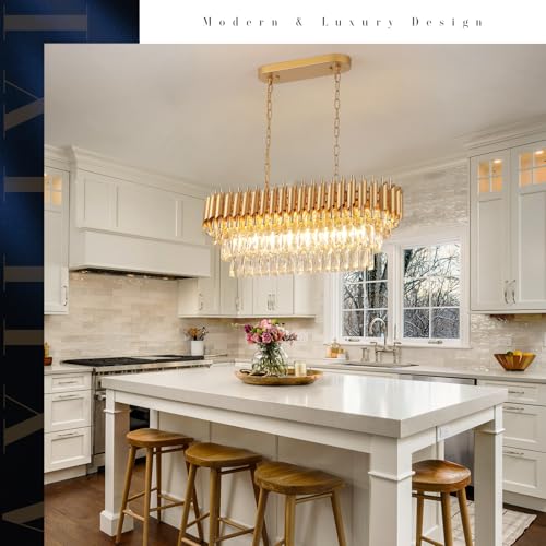 Image of Modern Rectangular Chandelier Gold Crystal Chandeliers for Dining Room