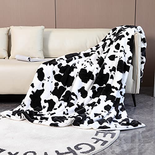 Sucses Black And White Throw Blanket Flannel Fleece Cow Print Bed Blankets Fluffy Furry Cute Animal Pattern Blanket For Kids Teens Boys Girls #TOP1