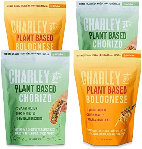 Charley St. Chorizo & Bolognese Combo Pack - Prepared Meatless Crumbles, Plant Based Ground Meat, Create Delicious Vegan Meals, Plant Based Meat With Veggie Protein, Vegetarian Food, 2 of Each