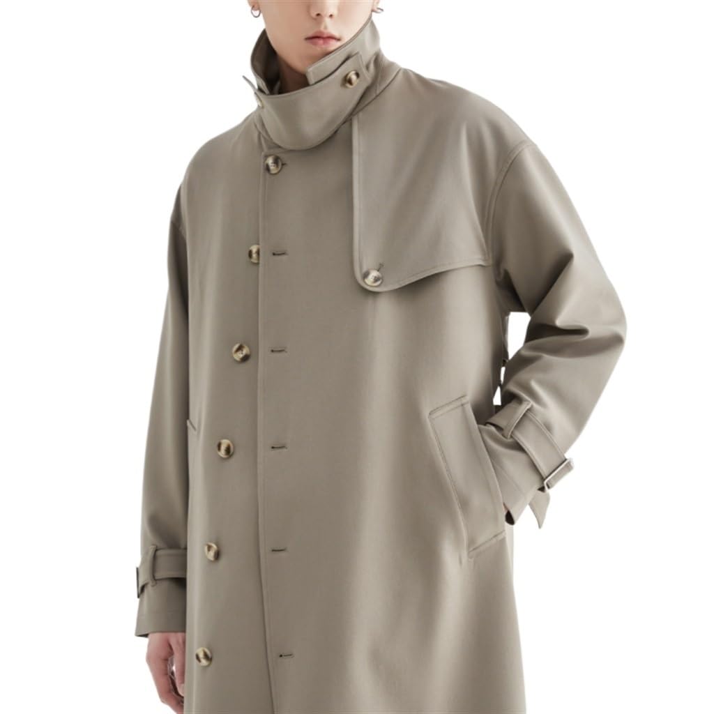 Amazon.co.jp: GDDZA 春と秋のシングルブレストトレンチコートカーキ