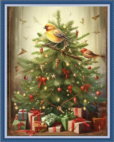 Image of Foxdiviy Stamped Cross Stitch Kits Full Range of Embroidery Needlework Starter Kits for Beginners Adults 11CT Embroidery Patterns Art Crafts DIY Needlepoint Kits-Christmas Tree 16x20 inch