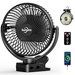 Sumairs 8" Clip on Fan, 10000mAh Rechargeable Camping Fan with Max 58H Battery, Remote, LED Light & Power Bank, 3 Speeds, 360° Rotate Desk/Hanging Tent Fan Portable for Outdoor, Travel, Gym & Office
