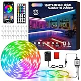 HUEMIHUI 100Ft Outdoor LED Strip Lights, IP68 Waterproof RGB Color Changing LED Lights with IR Remote and APP, 24V Music Sync Light Strips, Flexible Outdoor LED Tape Lights for Garden Terrace-100Ft