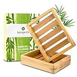 BORGETTI Bambus Mini Ablage - klein & platzsparend - superfest mit 3M Klebeband - Doppelpack - als Seifenablage, Duschablage, Seifenhalter, Shampoo Halterung, Badablage