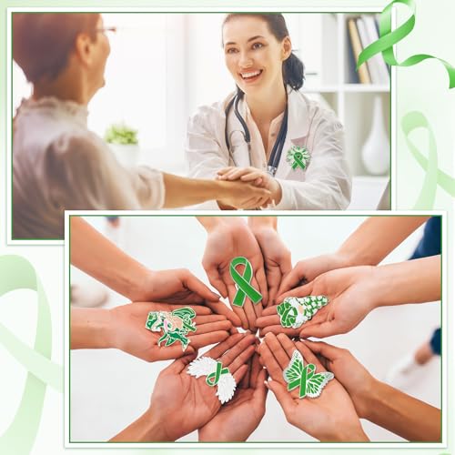 Image of 24 Pcs Mental Health Awareness Pins Gifts Mental Health Awareness Items Green Ribbon Hope Butterfly Brooch Lapel Badge Button for Women Men Clothing Bag Backpack Hat Public Charity Gifts