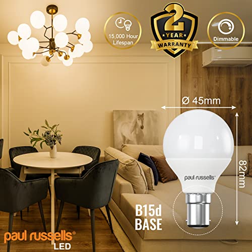 paul russells LED Golf Ball – Small Bayonet Fitting Dimmable Light, 5.5W B15 G45 LED Bulbs, 40w Equivalent, 2700K Warm White, Dimmer SBC Energy Saving Ceiling Lightsbulbs, 6 Pack - Image 6