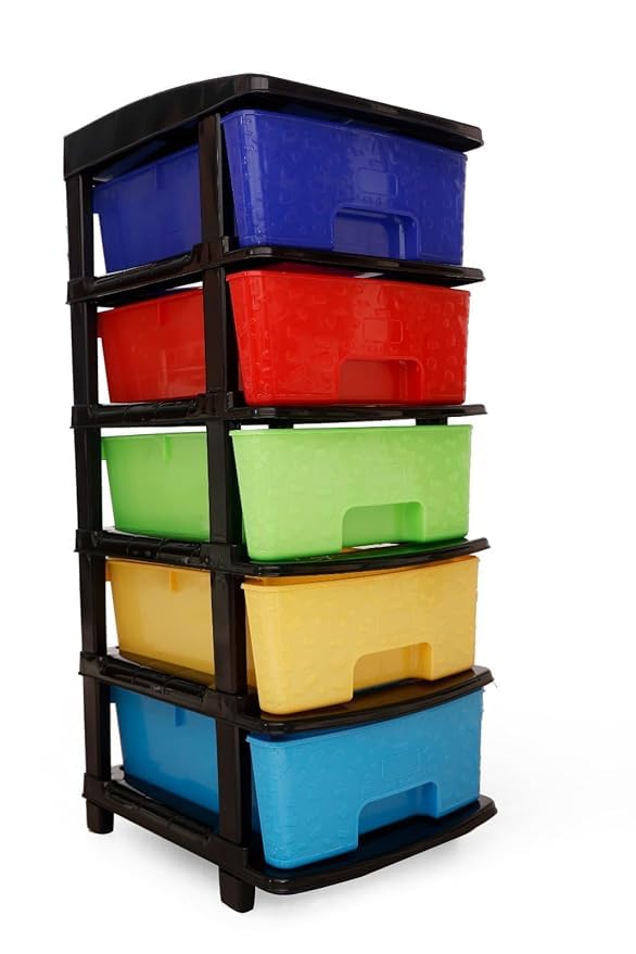 Image of KITCHIVO Plastic Modular Drawer Storage Chest Of Drawers Organizer Storage Box, Large Stomo Racks For Multipurpose Anti-slip Shoes Organizers (Stone & Multi, 5 Layer)
