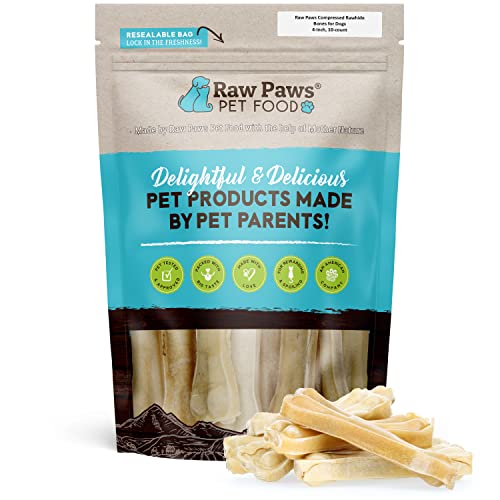 Raw Paws Compressed Rawhide Bones for Dogs 4-inch 10-ct - Packed in USA - Small Dog Bones - Puppy Teething - Long Lasting Dog Chews - Natural Pressed Rawhides - Raw Hide Bone