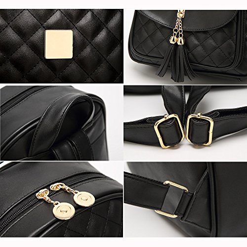 I Ihayner Women's Simple Design Quilted Backpack Mini Backpack For Women 3 Pcs Leather Backpack Purse For Women Mini Backpack For Ladies Black #TOP7