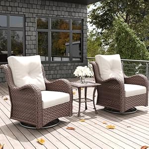 LayinSun 3 Pieces Outdoor Patio Furniture Set Rattan Wicker Swivel Rocker Chairs Sets with Swivel Glider Chairs and Coffee Table