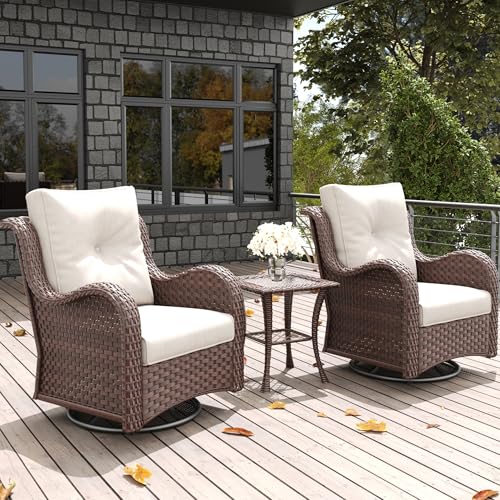LayinSun 3 Pieces Outdoor Patio Furniture Set Rattan Wicker Swivel Rocker Chairs Sets with Swivel Glider Chairs and Coffee Table
