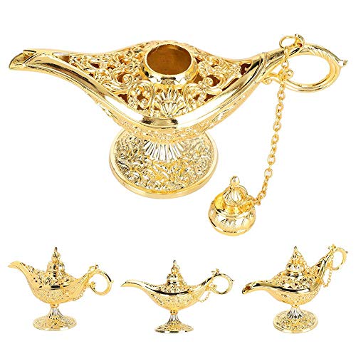 Lâmpada de óleo de gênio mágico da Aladdin, lâmpada de metal esculpida vintage lendária para fantasi