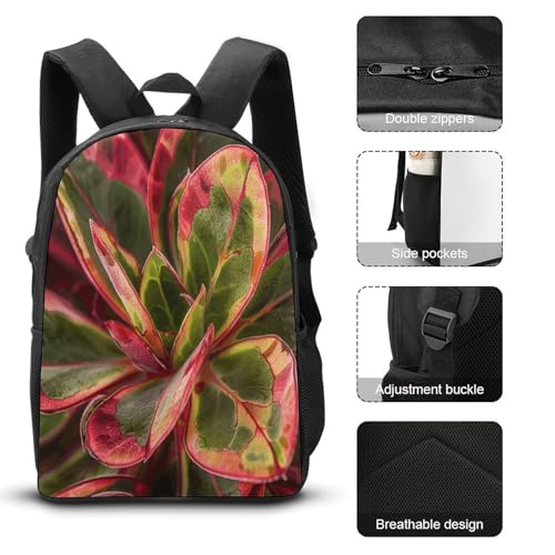17-inch Backpack,Crossbody Lunch Bag,and Cosmetic Bags Suitable for Travel,business,casual,universal Succulent Plant Leaves Print Travel Backpacks for Men And Women3