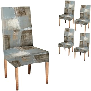 CAPSCEOLL Greyand Brown Abstract Art Painting Dining Chair Slipcovers Set of 4,Removable Washable Parson Chair Covers for Dining Room,Living Room,Kitchen