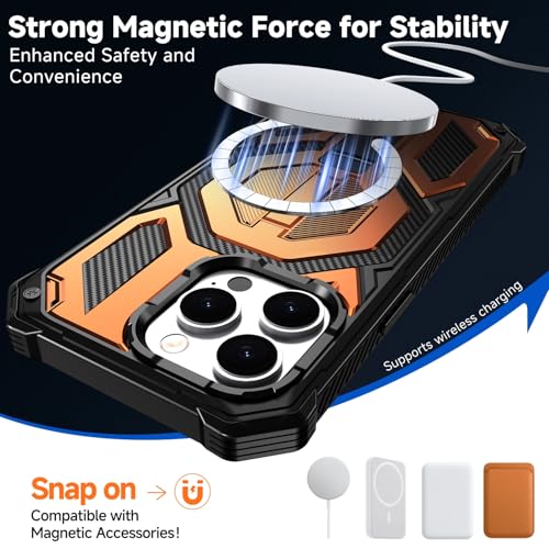Protection intégrale iPhone 13 Pro MagSafe orange antichoc à béquille