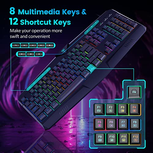 Dacoity Gaming Keyboard, Full Size Rgb Backlit Quiet Computer Keyboard, Wrist Rest, Silent Keys thumb #3