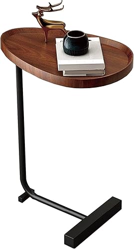 Miniatura 1 de Mesa auxiliar en forma de C, mesa auxiliar rústica para aperitivos, mesa redonda de 27.5 pulgadas de alto, mesa auxiliar que se desliza debajo del