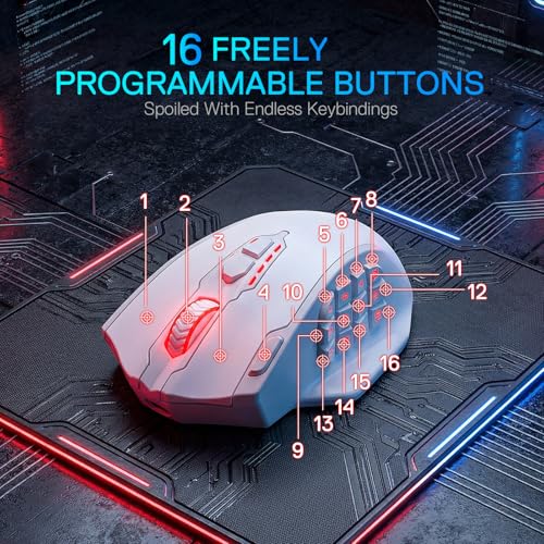 Image of Redragon M913 MAX Wireless Gaming Mouse, 26000 DPI MMO Optical Mouse with 16 Programmable Buttons, BT & 2.4G Wireless, Software Supports DIY Keybinds, White
